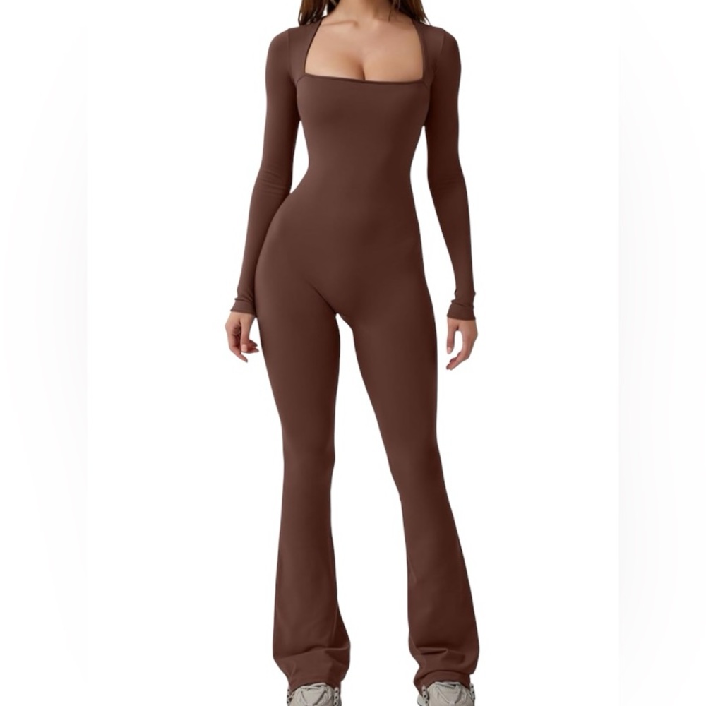 QINSEN Jumpsuits for Women Square Neck Wide Leg Full Length Romper Playsuit